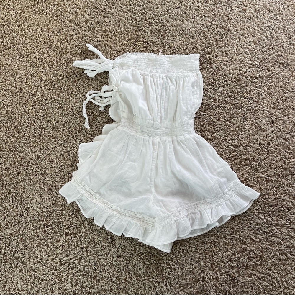 Free People White Ruffled Strapless Romper